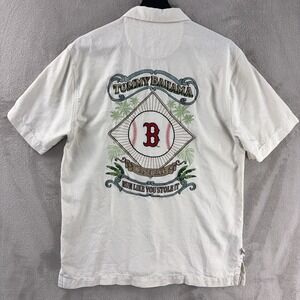 Tommy‎ Bahama Boston Red Sox Camp Button Up Shirt Mens Size Small Cream MLB